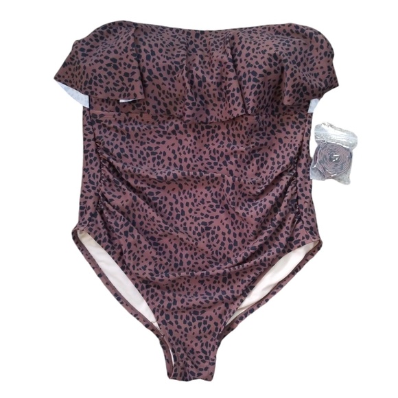 Kona Sol Animal Print Flounce One Piece Swimsuit Size 14W‎ NWOT - Picture 3 of 14